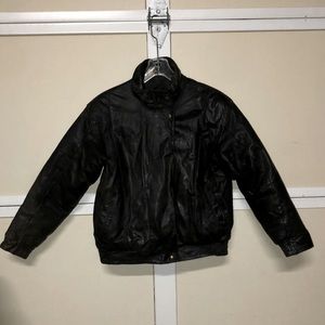 #1310 Vintage Eddie Bauer leather goose Down Bomber Jacket inside zip pocket Sm